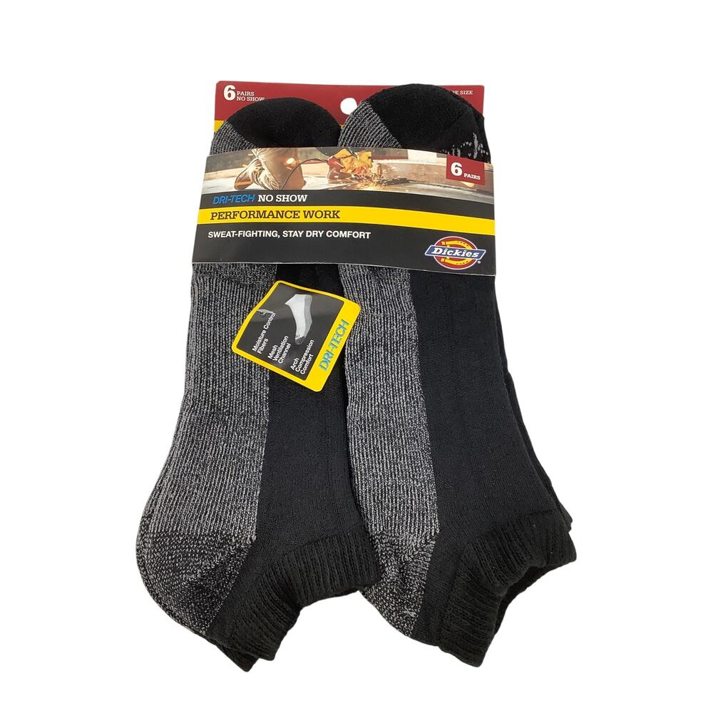 Dickies 15-17 Gray 6 Pack DriTech Comfort No Show Socks Performance Work G21-18